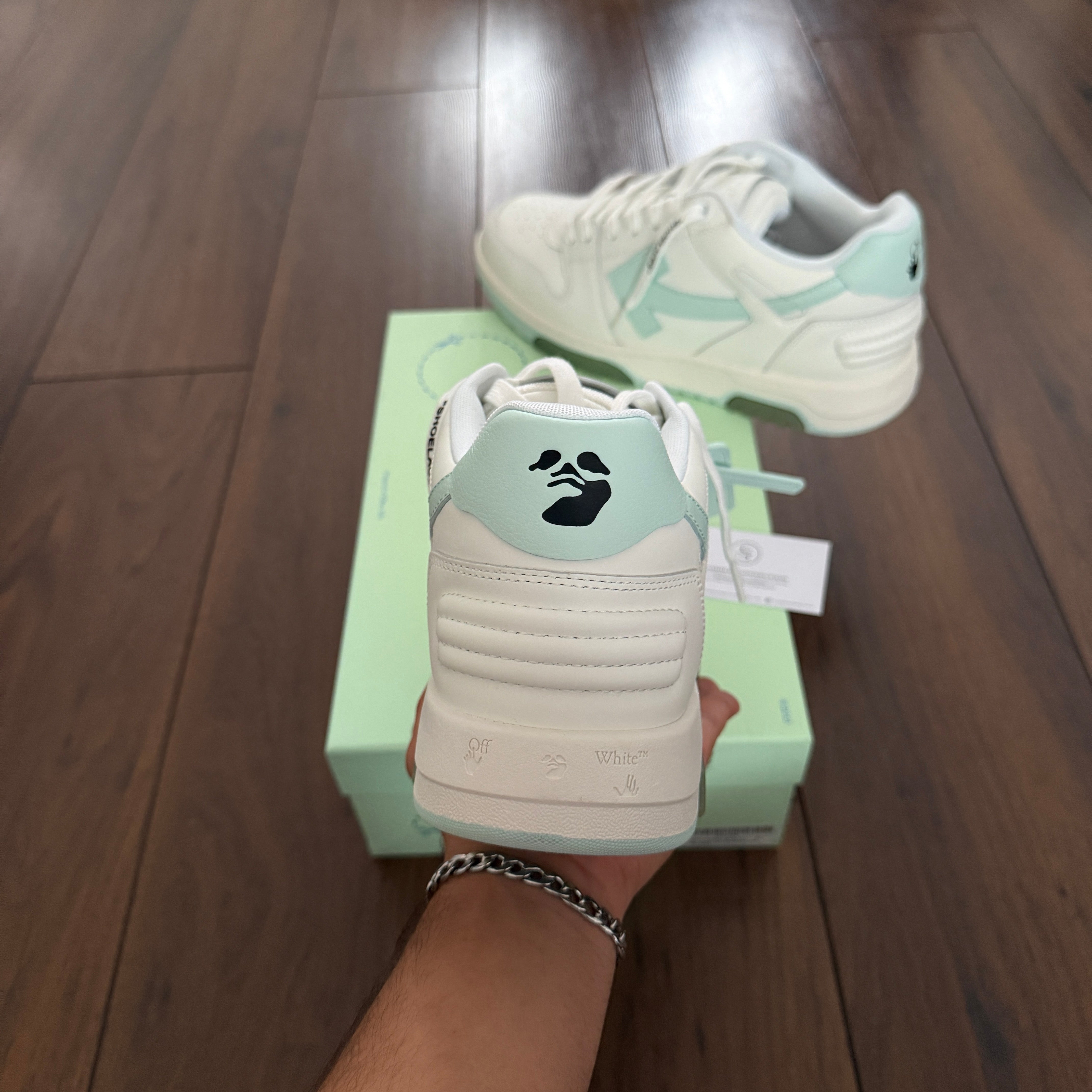 Off White ‘OOO’ Calf Leather Trainer White & Mint