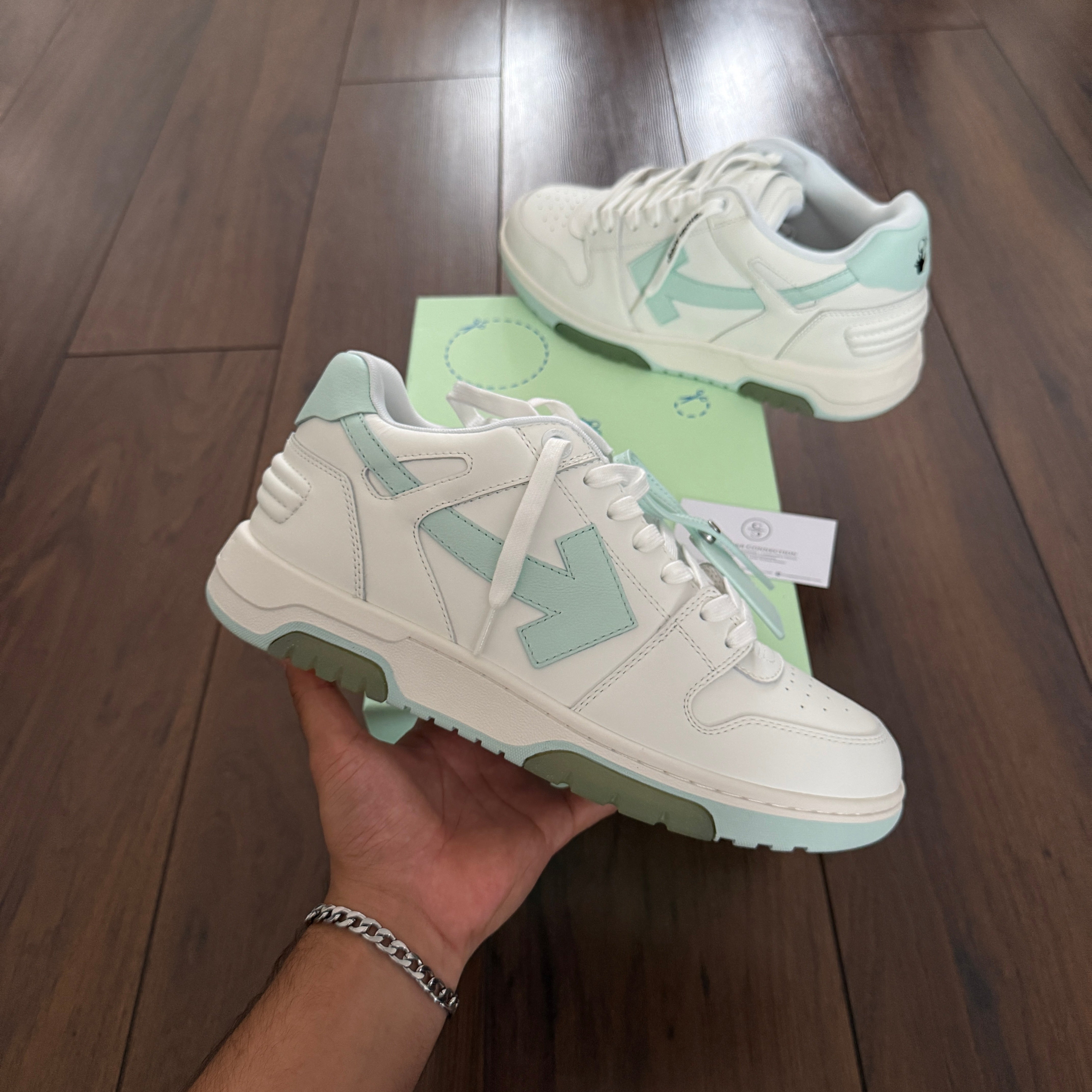 Off White ‘OOO’ Calf Leather Trainer White & Mint
