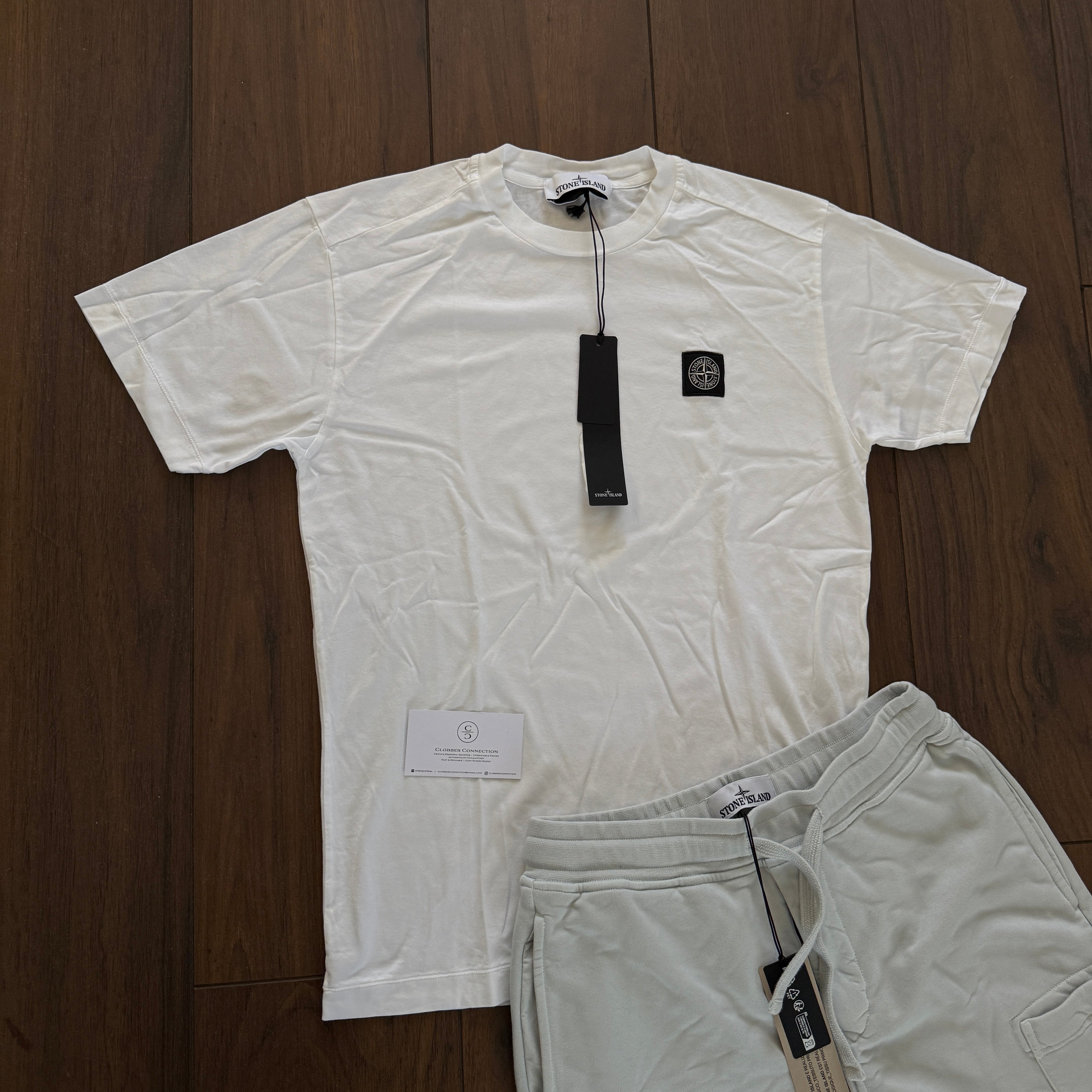 Stone Island T-Shirt/Shorts Set - White Sky Blue