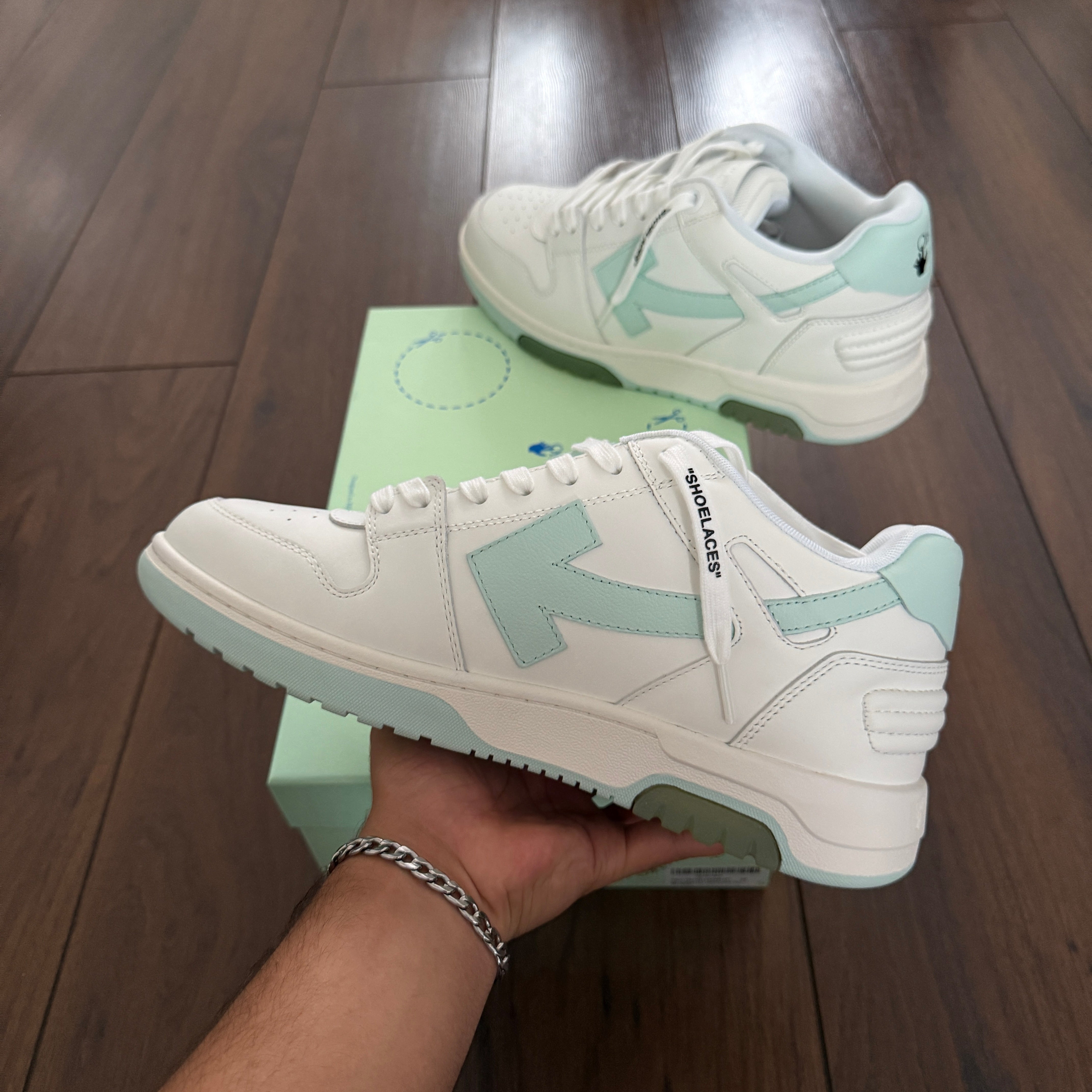 Off White ‘OOO’ Calf Leather Trainer White & Mint