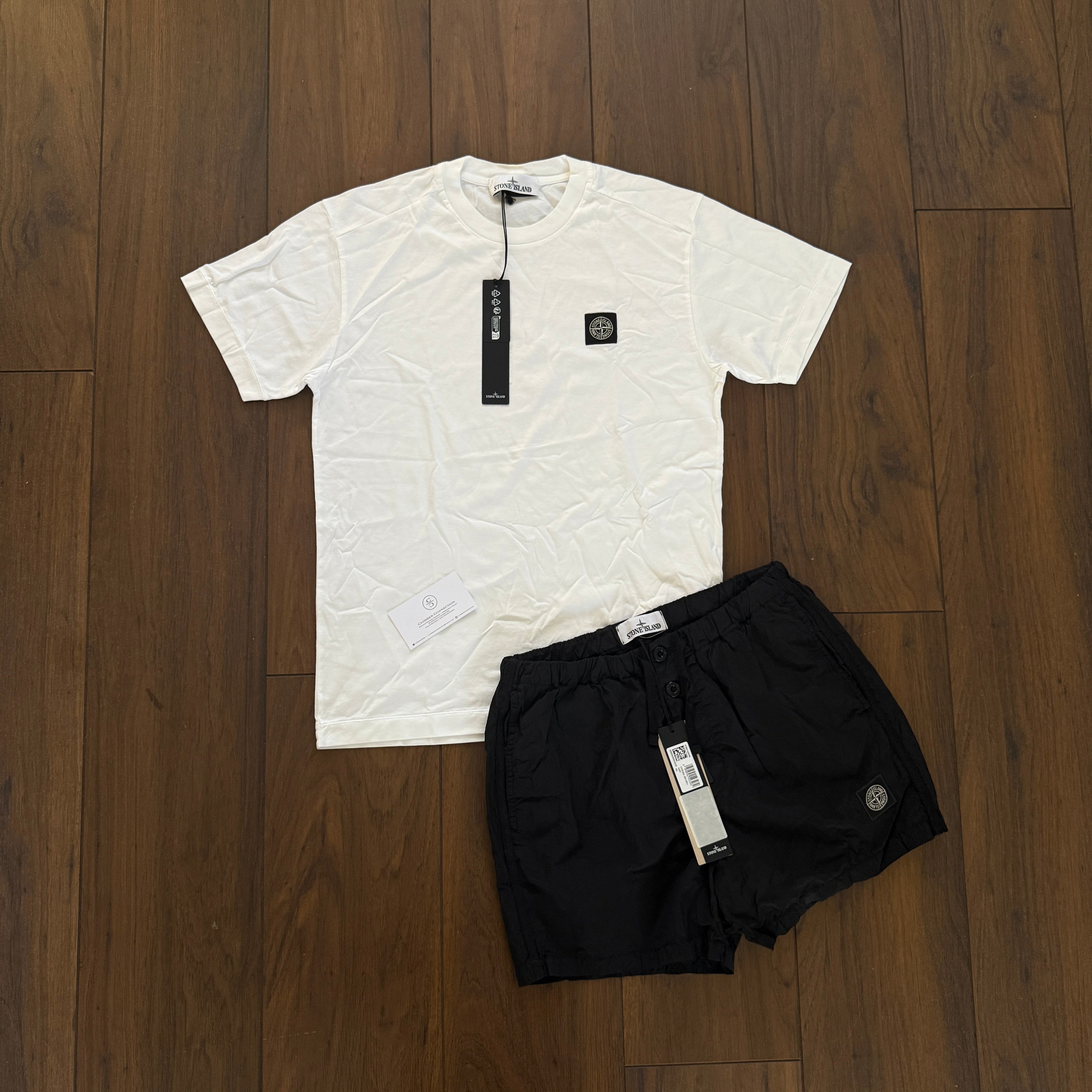 Stone Island White Logo Patch Short Set