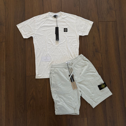 Stone Island T-Shirt/Shorts Set - White Sky Blue