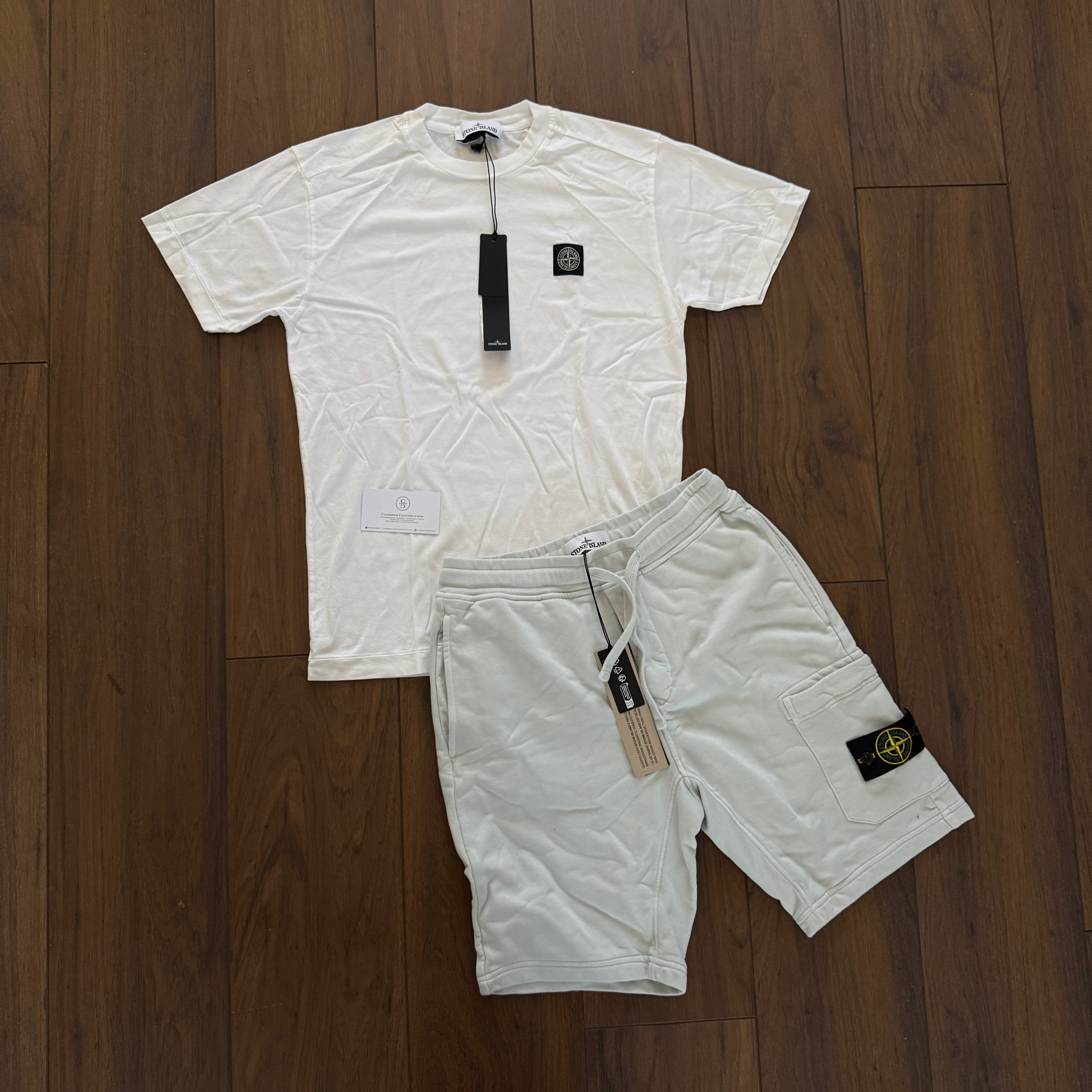 Stone Island T-Shirt/Shorts Set - White Sky Blue