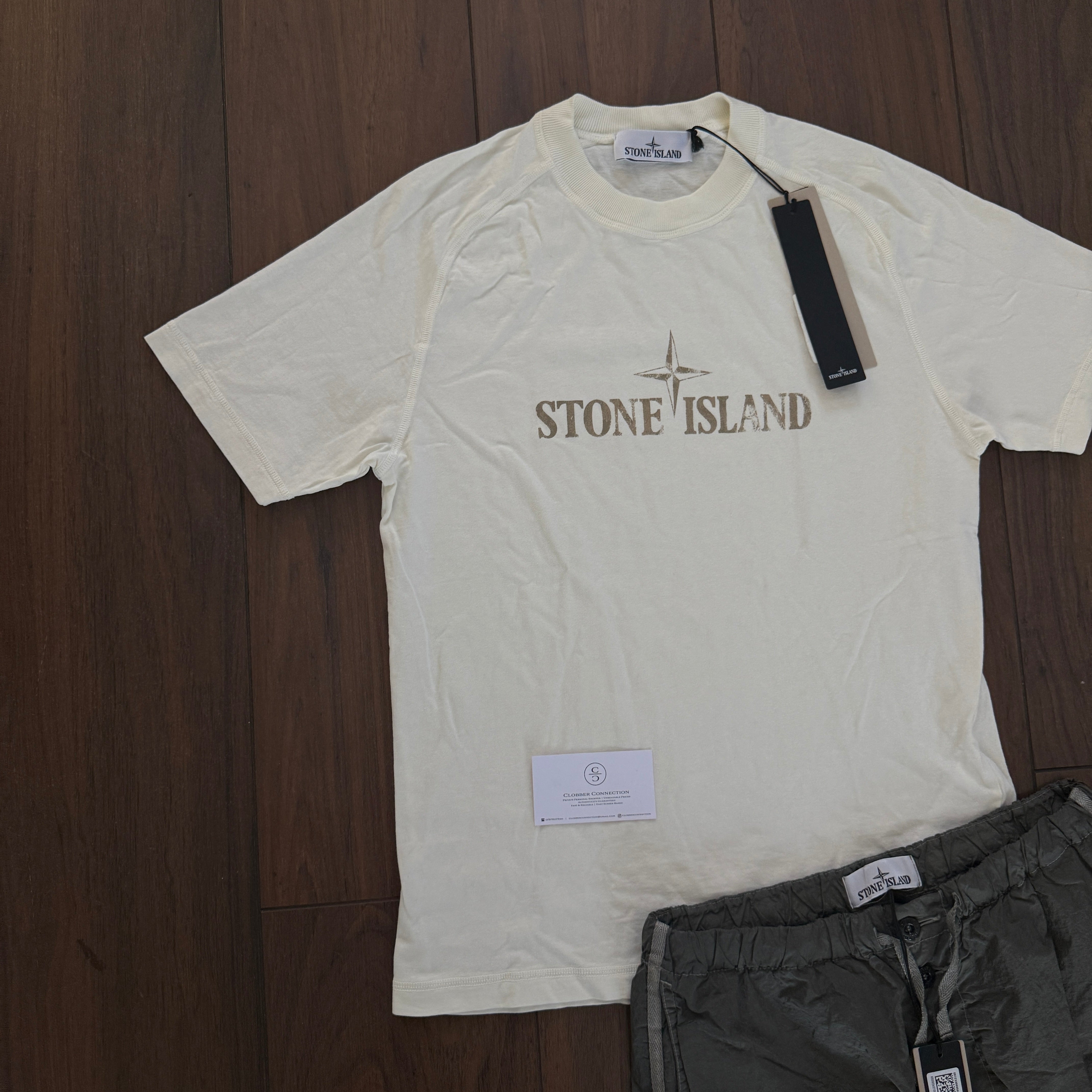Stone Island Logo Short Set - Ivory/Green