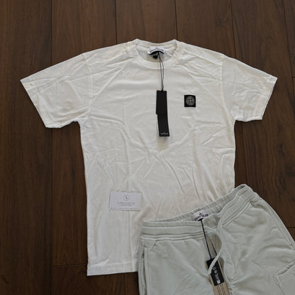 Stone Island T-Shirt/Shorts Set - White Sky Blue