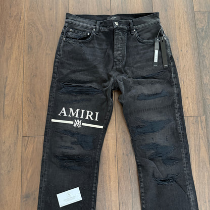 Amiri Grey Ma Bar Logo Straight Fit Aged Denim Jeans