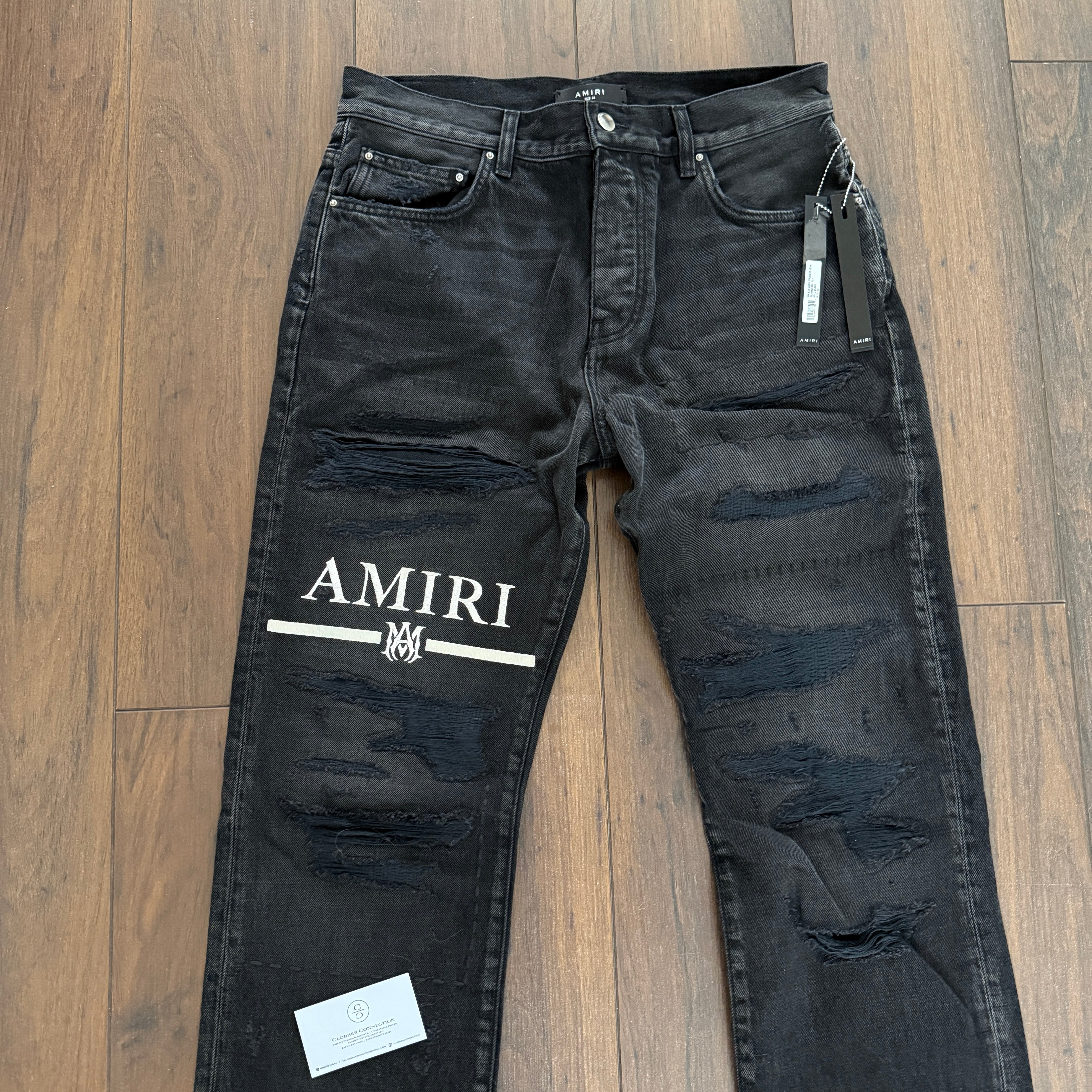 Amiri Grey Ma Bar Logo Straight Fit Aged Denim Jeans