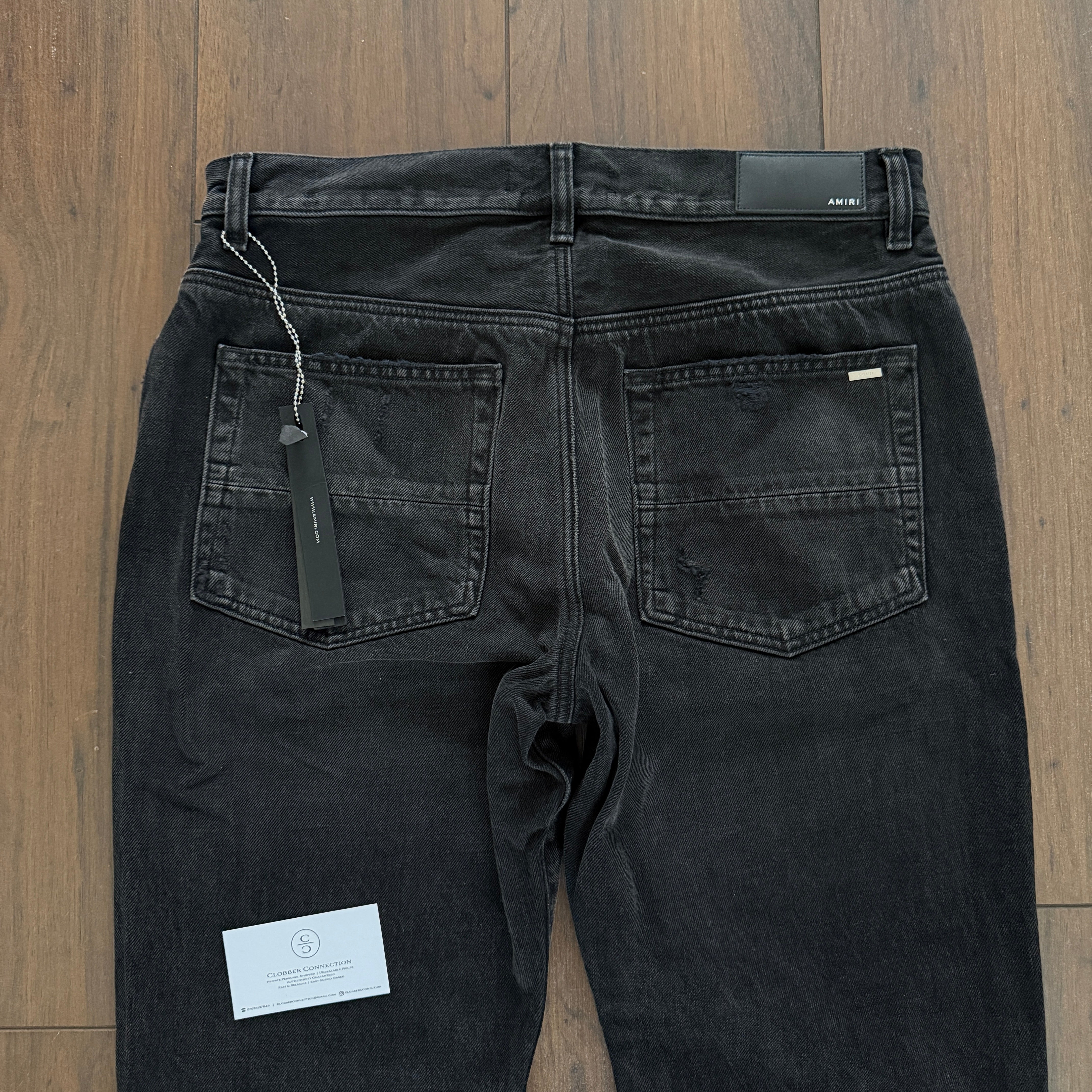Amiri Grey Ma Bar Logo Straight Fit Aged Denim Jeans