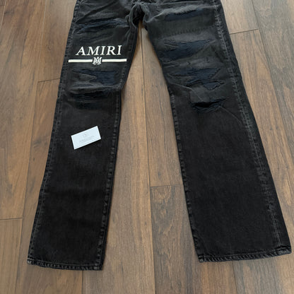 Amiri Grey Ma Bar Logo Straight Fit Aged Denim Jeans