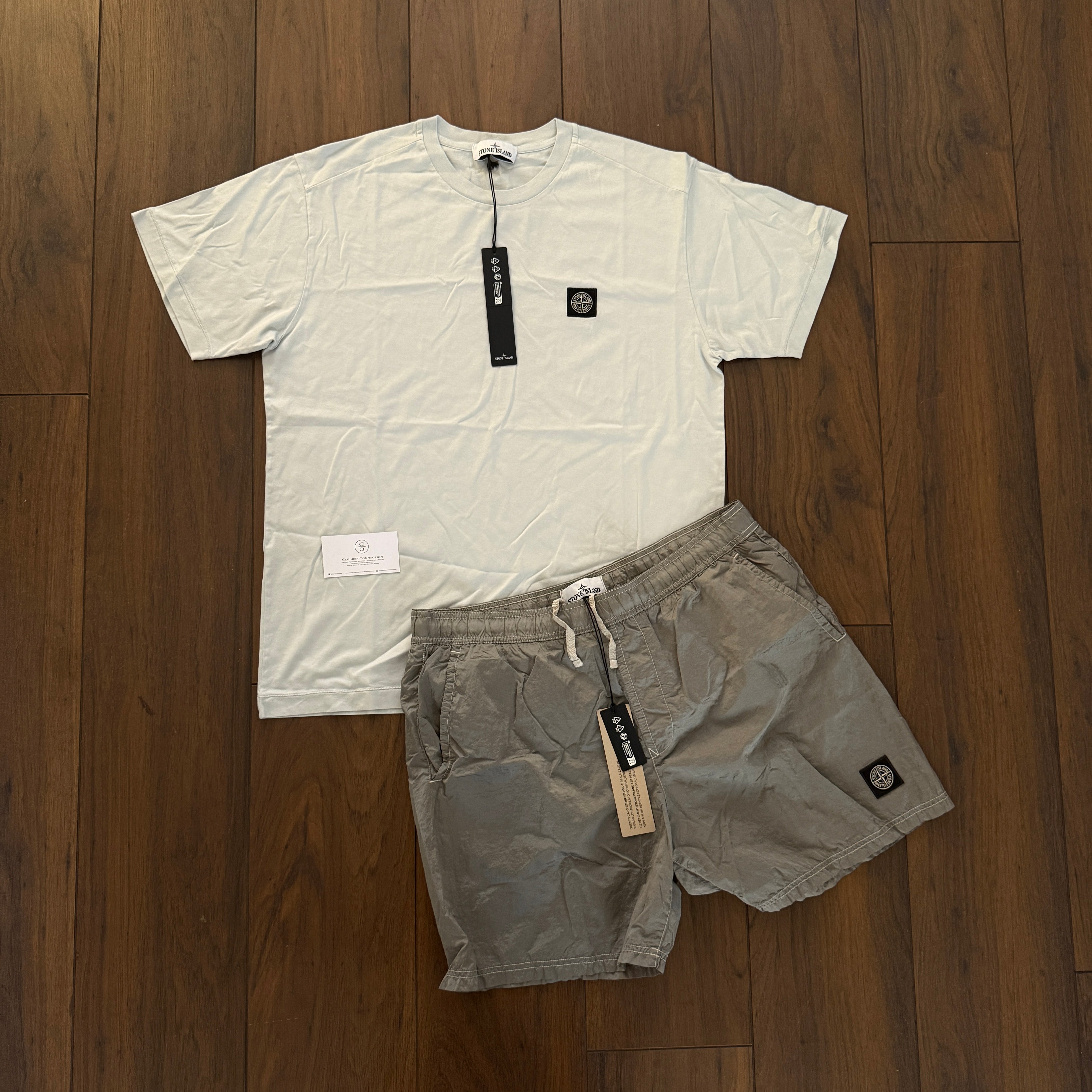 Stone Island Logo Short Set - Ivory/Green