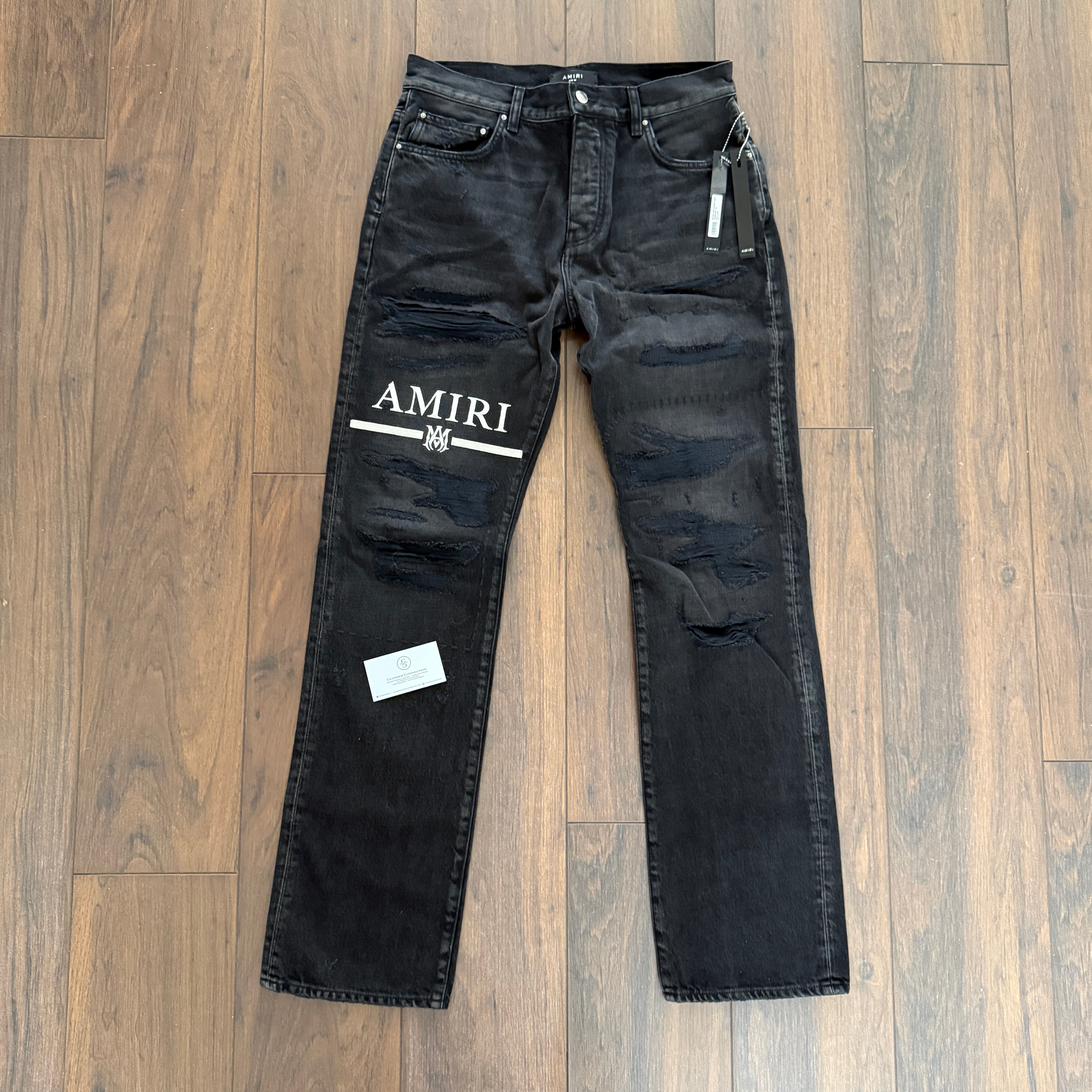 Amiri Grey Ma Bar Logo Straight Fit Aged Denim Jeans