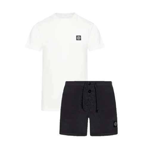 Stone Island White Logo Patch Short Set